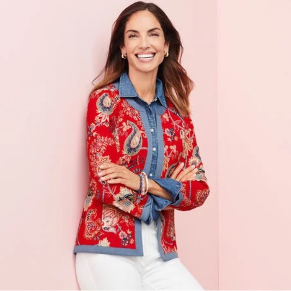 TALBOTS MIXED PATTERN QUILTED FLORAL JACKET SIZE XS NWOT - Picture 8 of 13